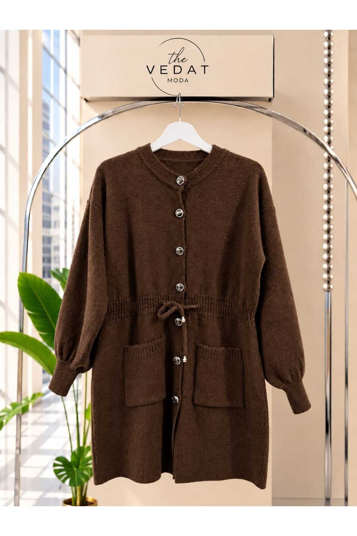 Kadın Çift Cepli Bel Büzgülü Yumoş Hırka -0470