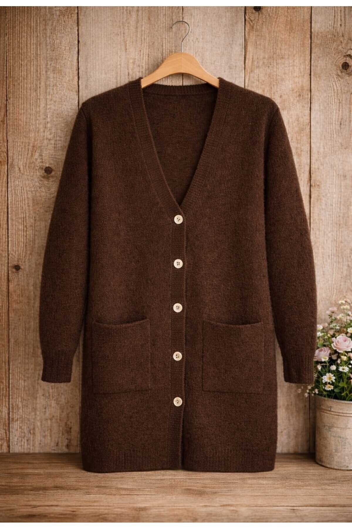 Kadın Çift Cepli Sakallı Yumoş Hırka -0370