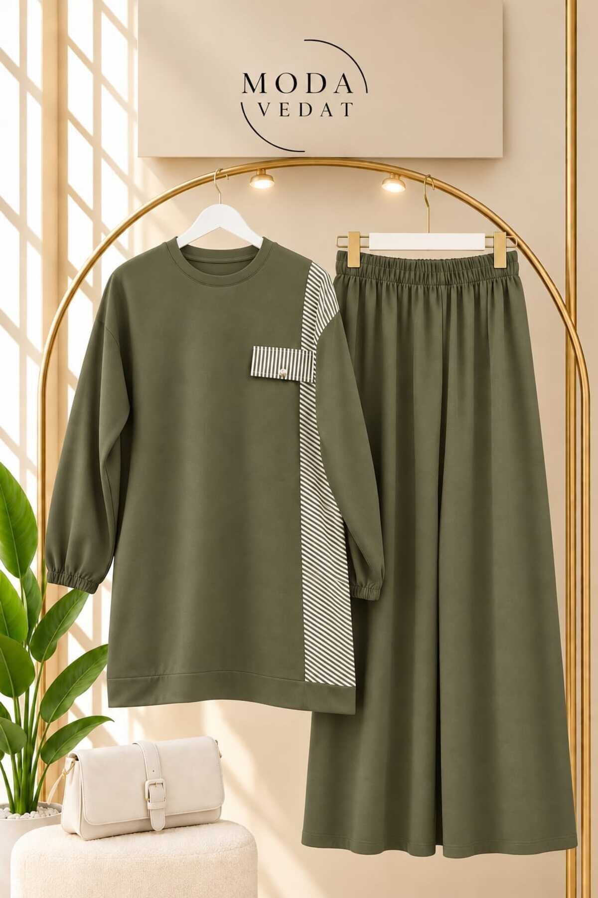 Kadın Çizgi Detaylı Pantolon Takım -0650
