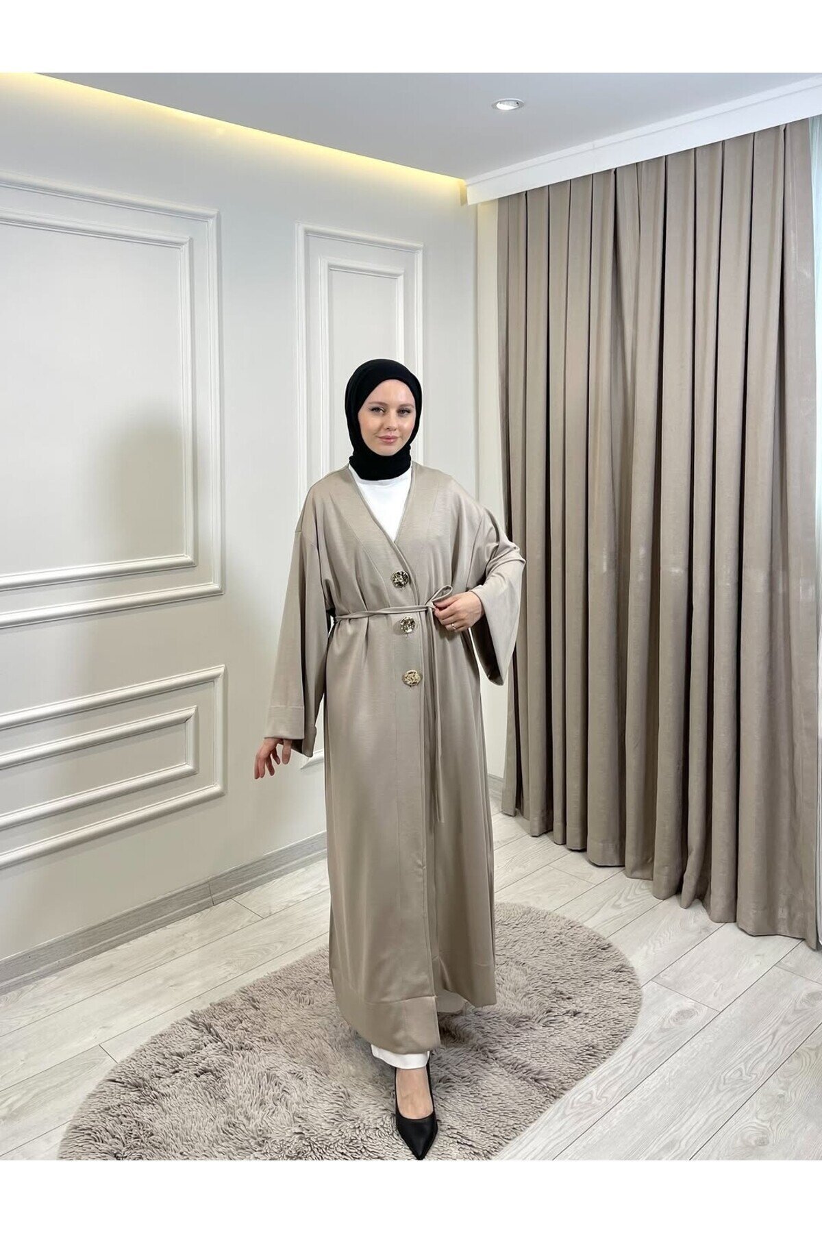 Kadın Düğme Detaylı Bel İpli Uzun Tunik -0600 (SM 38-42 / LXL 44-46 )
