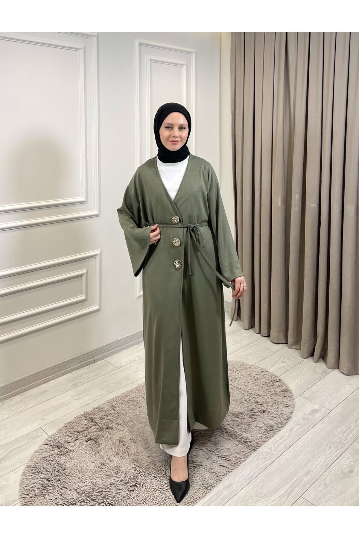 Kadın Düğme Detaylı Bel İpli Uzun Tunik -0600 (SM 38-42 / LXL 44-46 )
