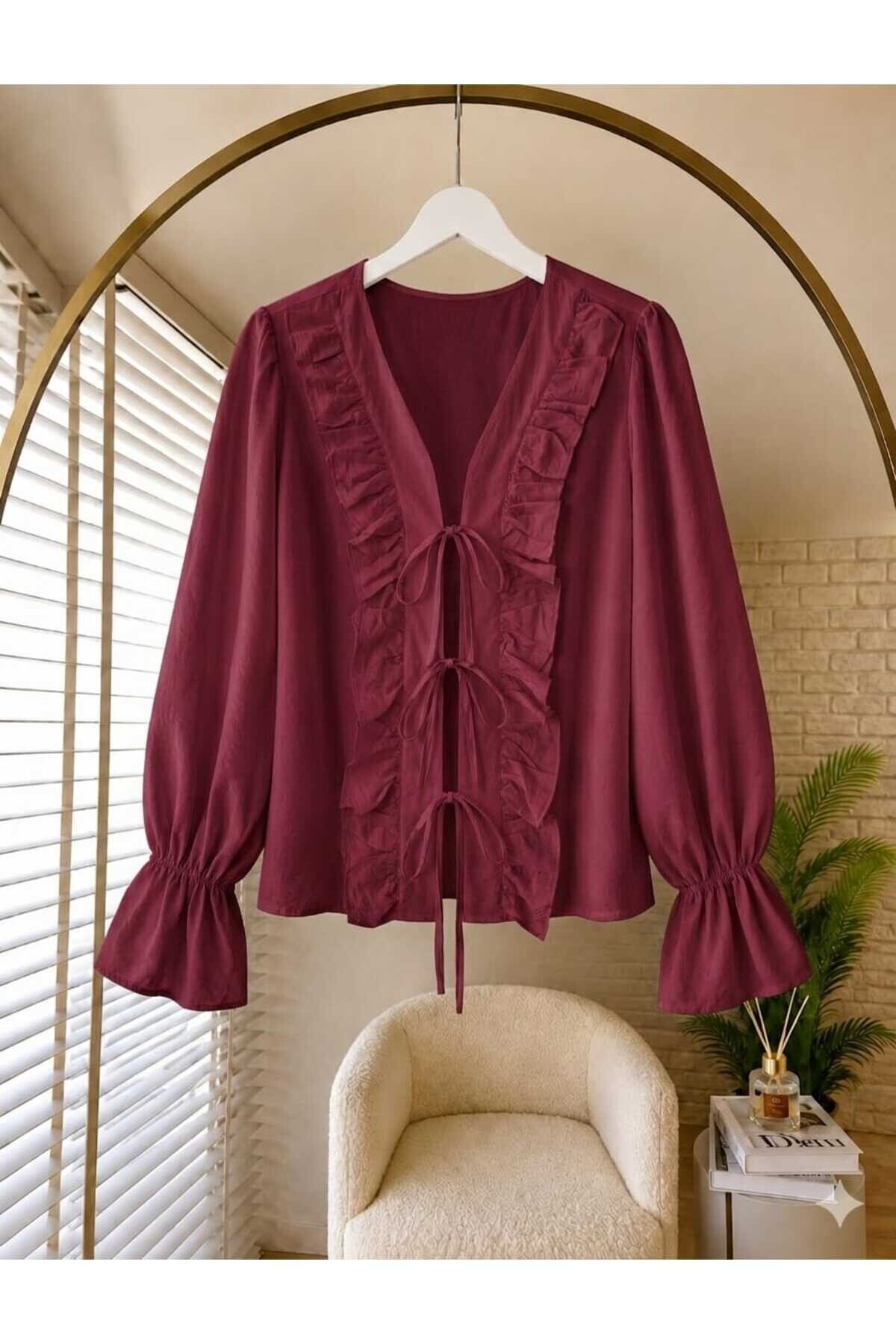 Kadın Fırfır Detaylı Bilek Lastikli Kimono -0390