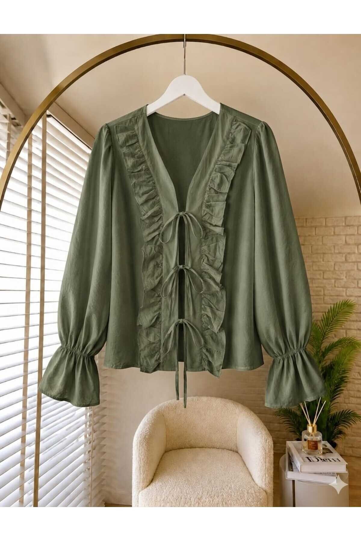 Kadın Fırfır Detaylı Bilek Lastikli Kimono -0390