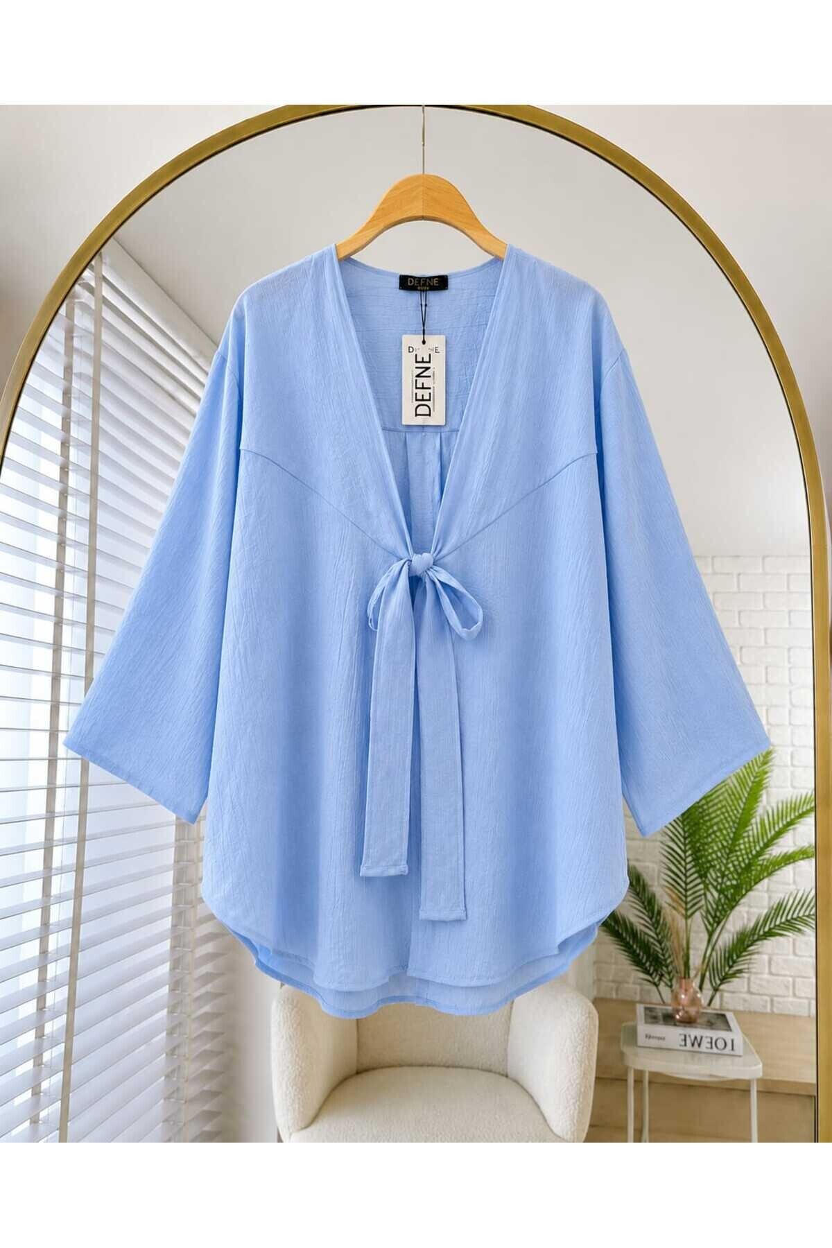 Kadın Ön Fiyonk Bağlamlı Çilek Kumaş Kimono -0350
