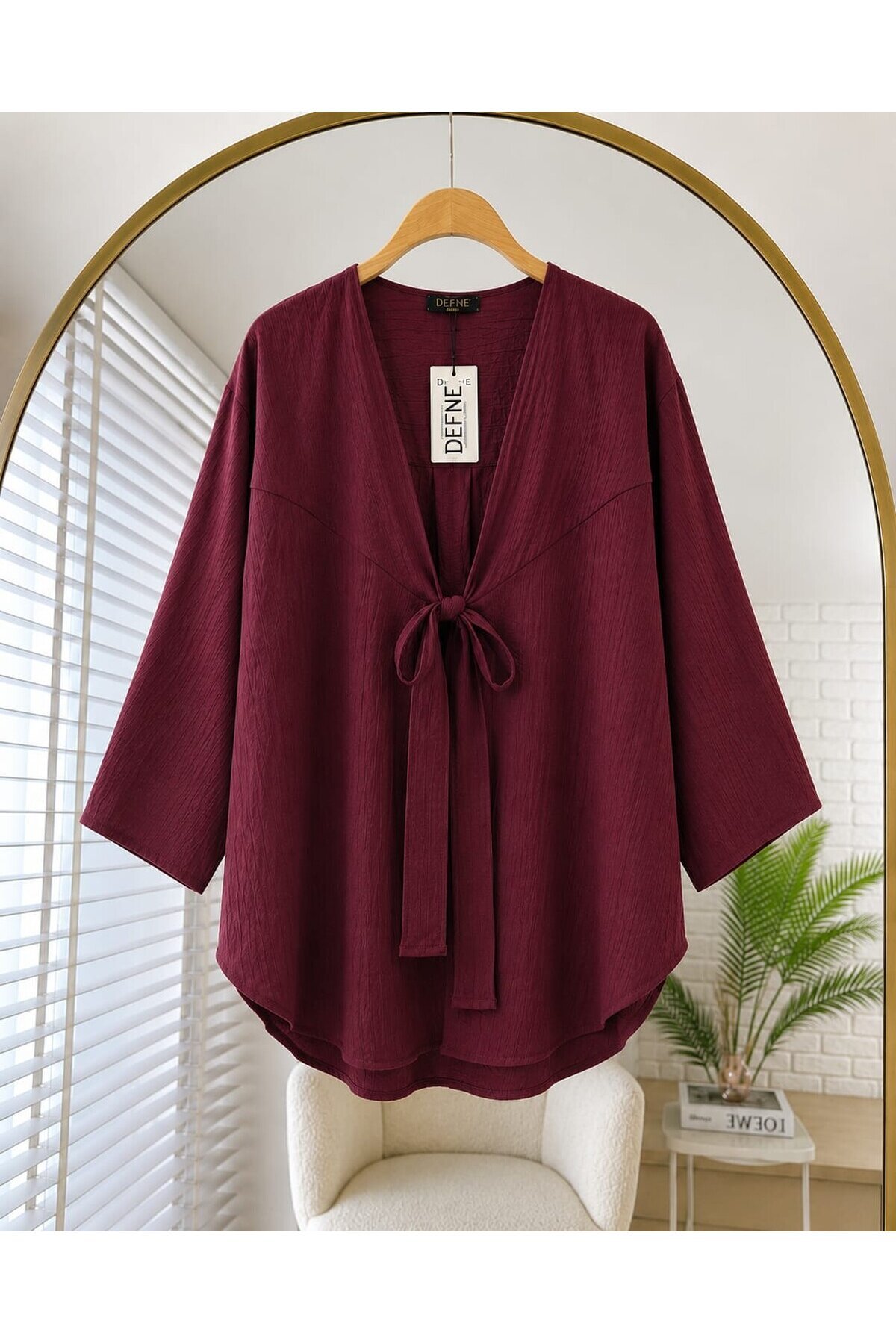 Kadın Önden Bağlamlı Çilek Kumaş Kimono -0325