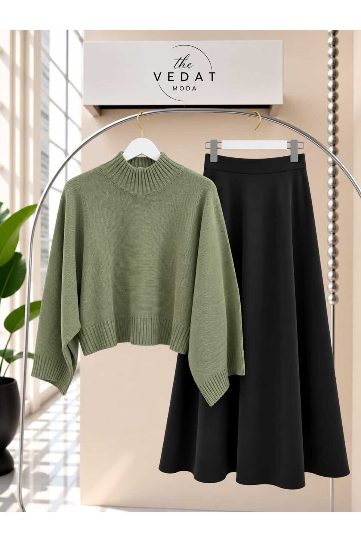 Kadın Oversize Triko Bluz - Puf Scuba Etekli Takım -0500