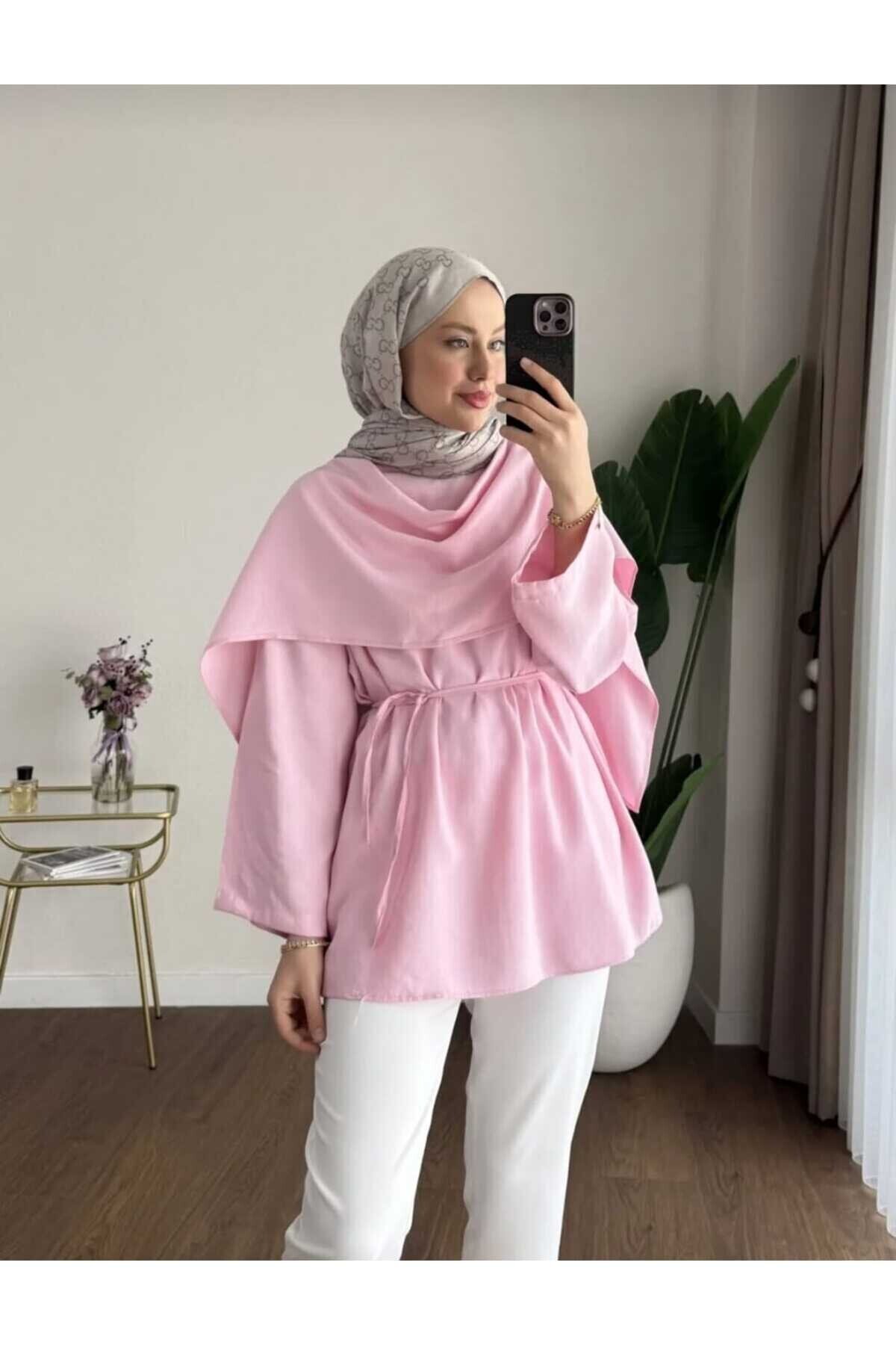 Kadın Pelerin Detaylı Bel İpli Tunik -0450