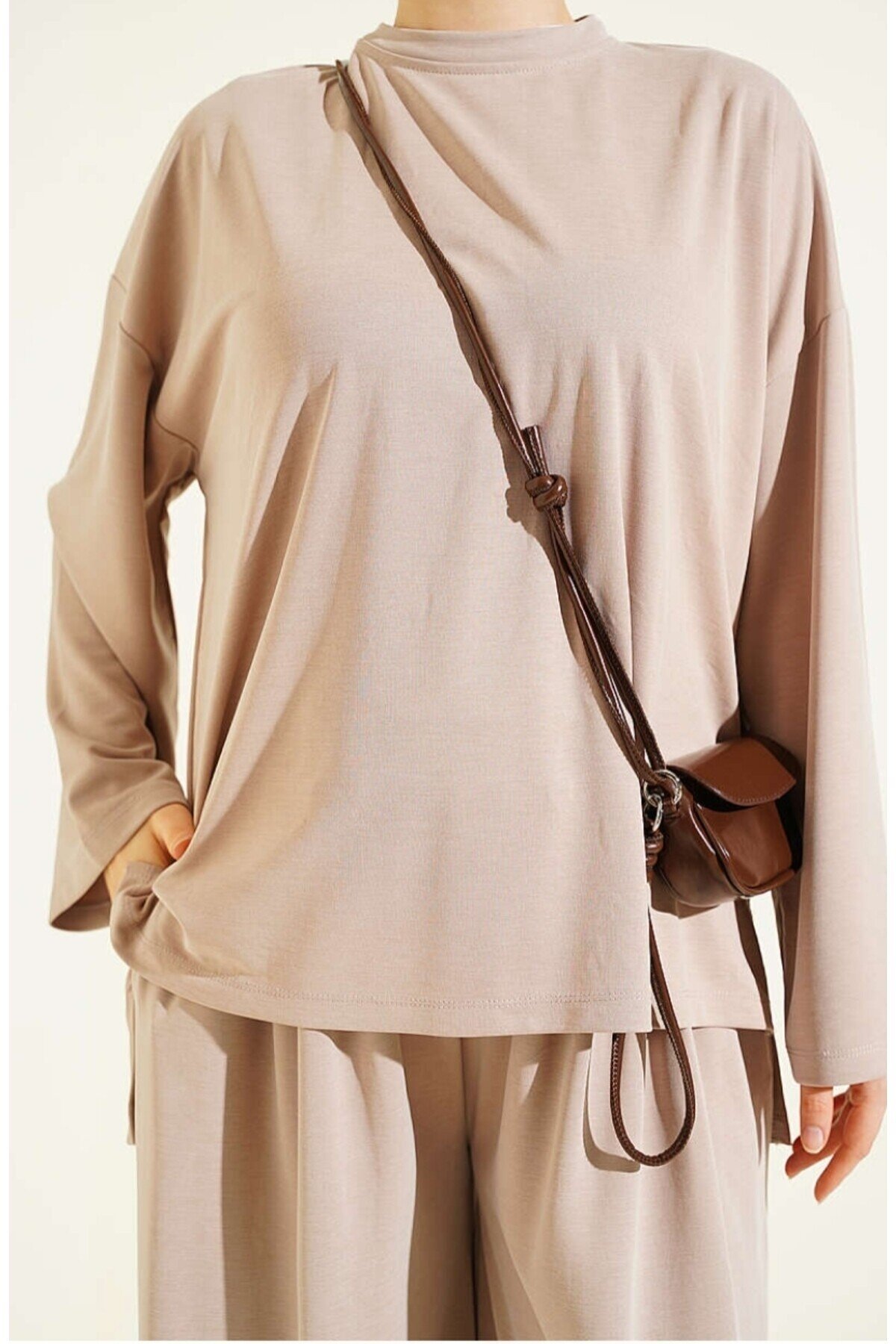 Kadın Pike Kumaş Bol Pantolon Detaylı Takım -0950