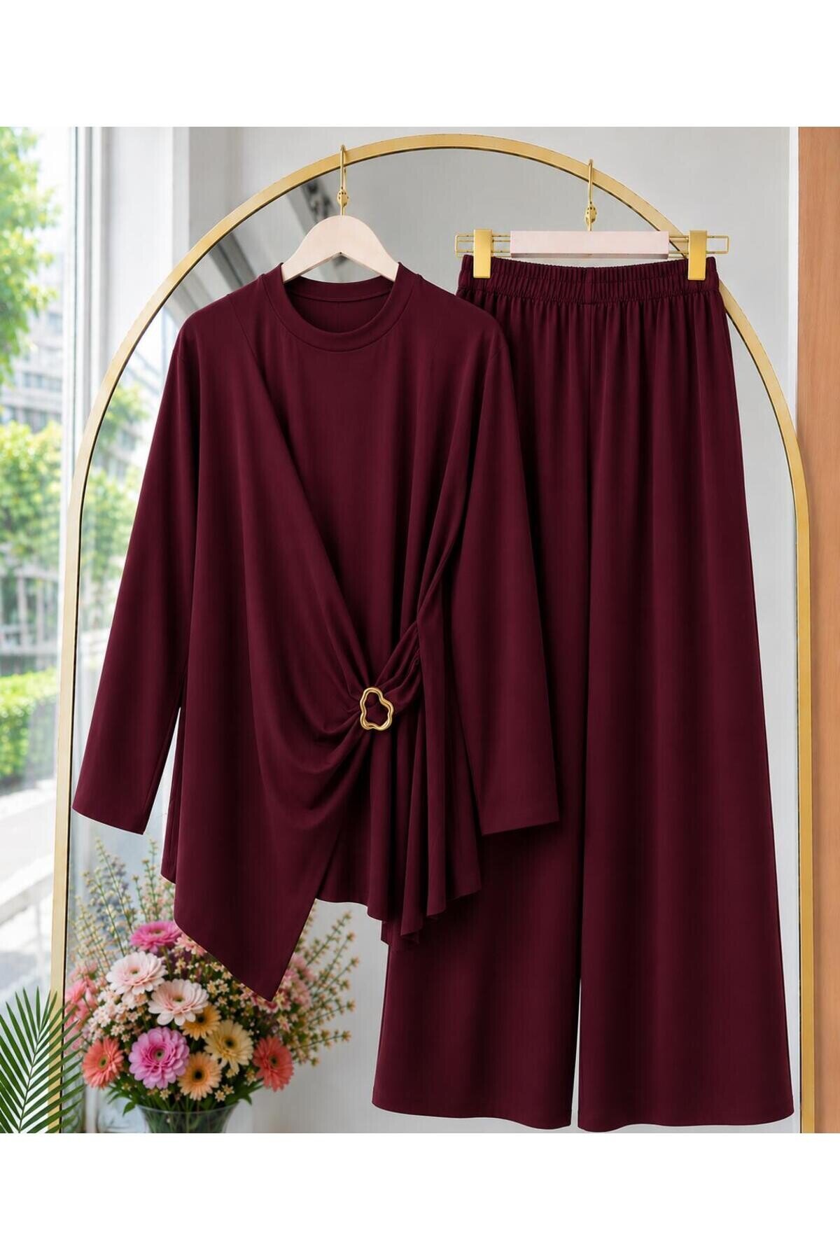 Kadın Toka Detaylı Candy Kumaş Pantolon Takım -0450