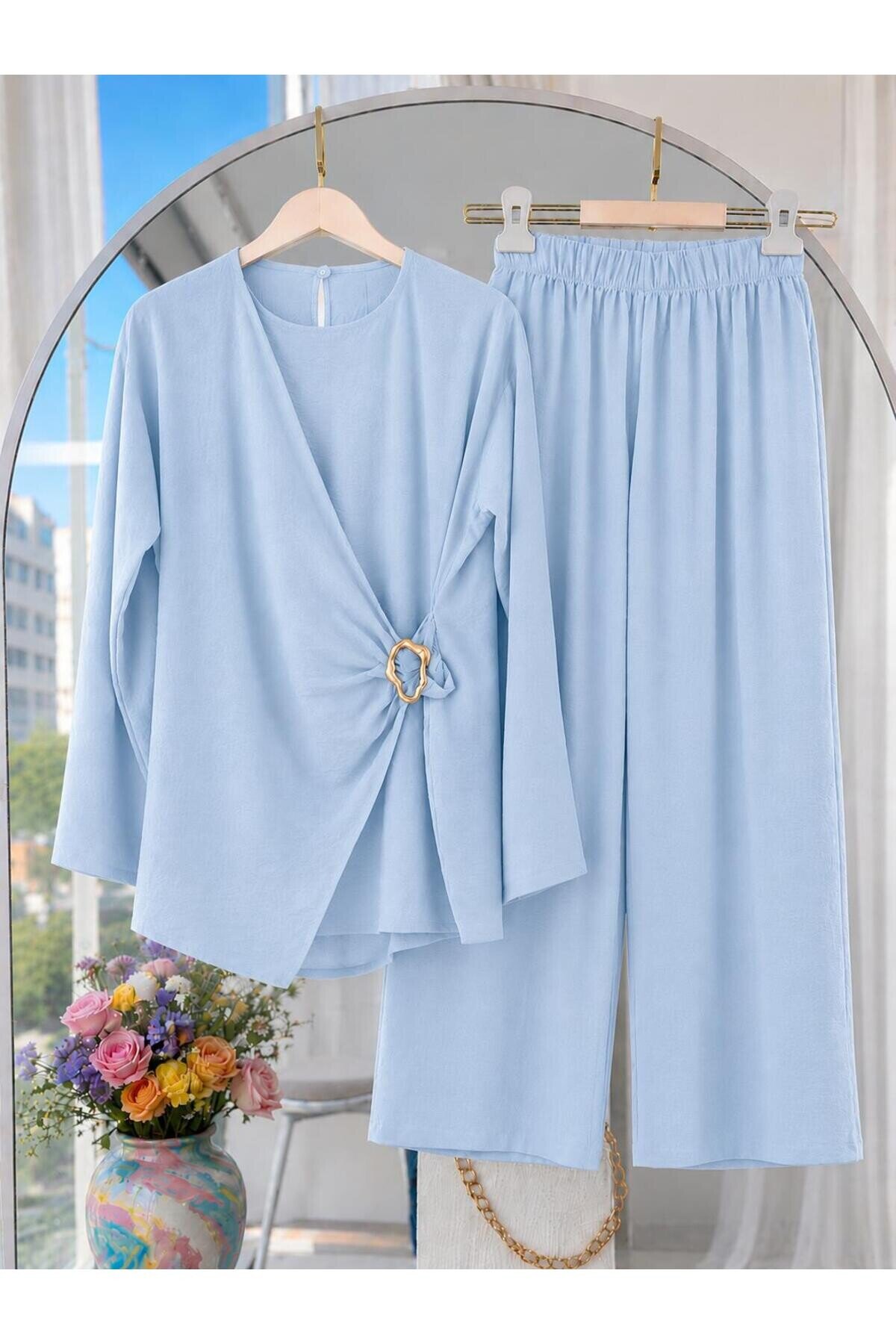 Kadın Toka Detaylı Pantolon Takım -0550