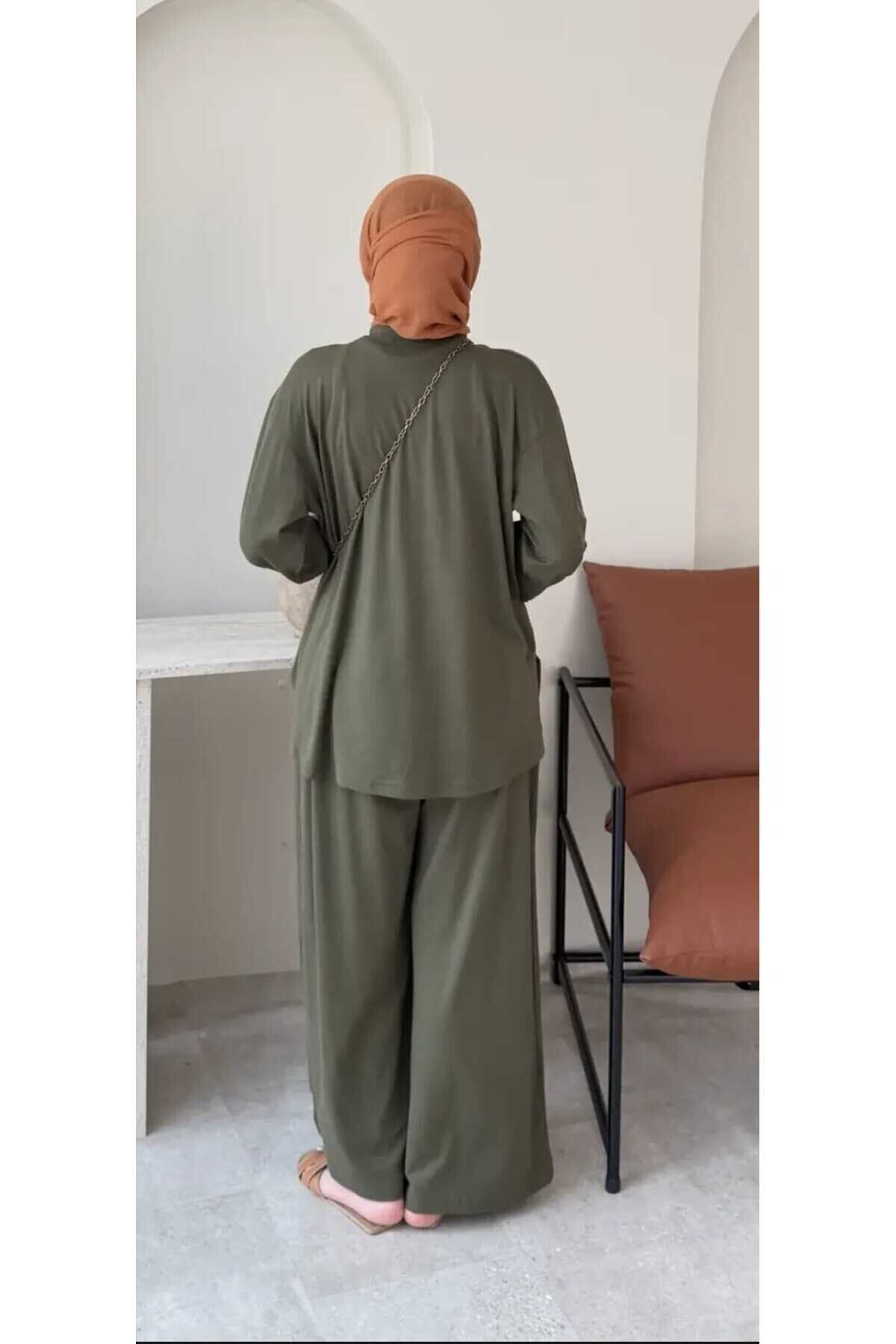 Kadın Viskon Kumaş Cepli Pantolon Takım -0625