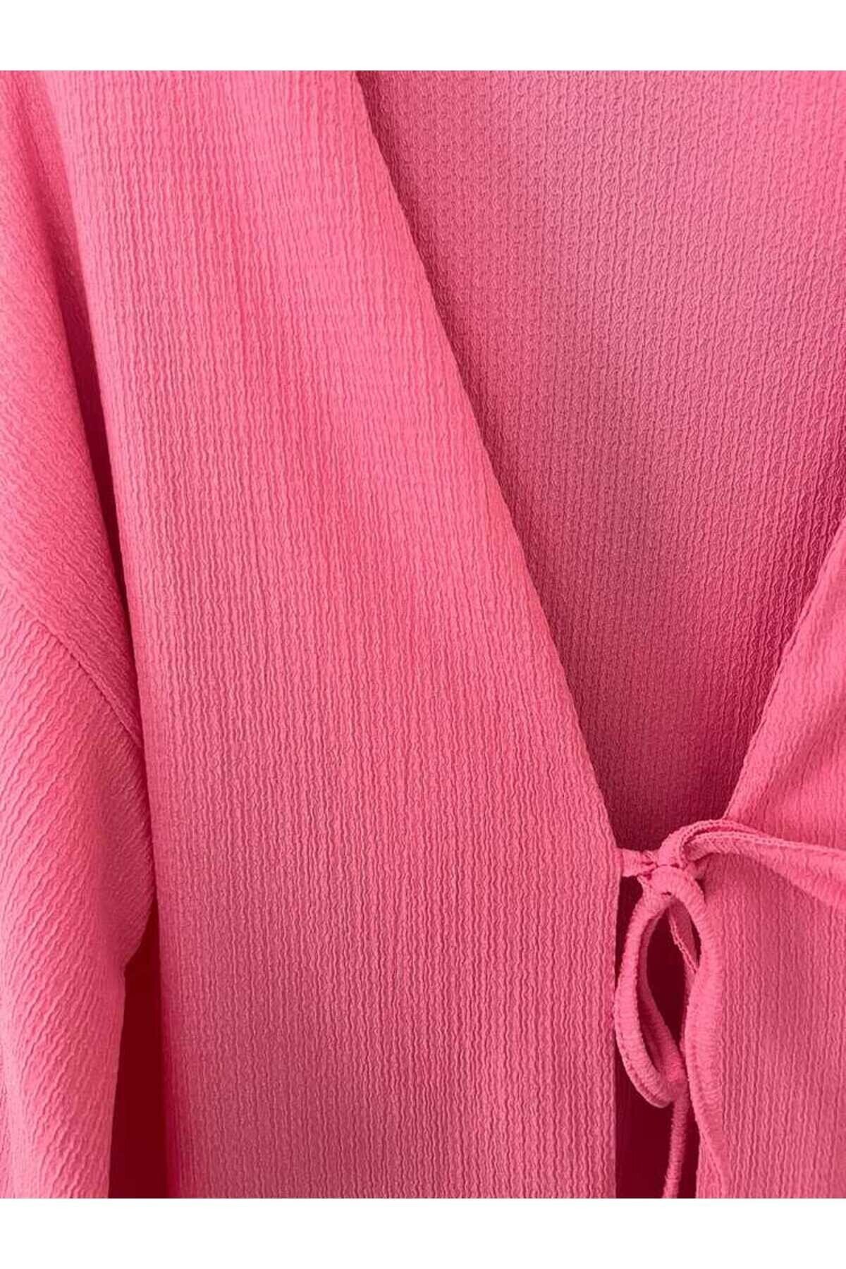 Önü Bağlamalı Kimono Tunik / Pembe