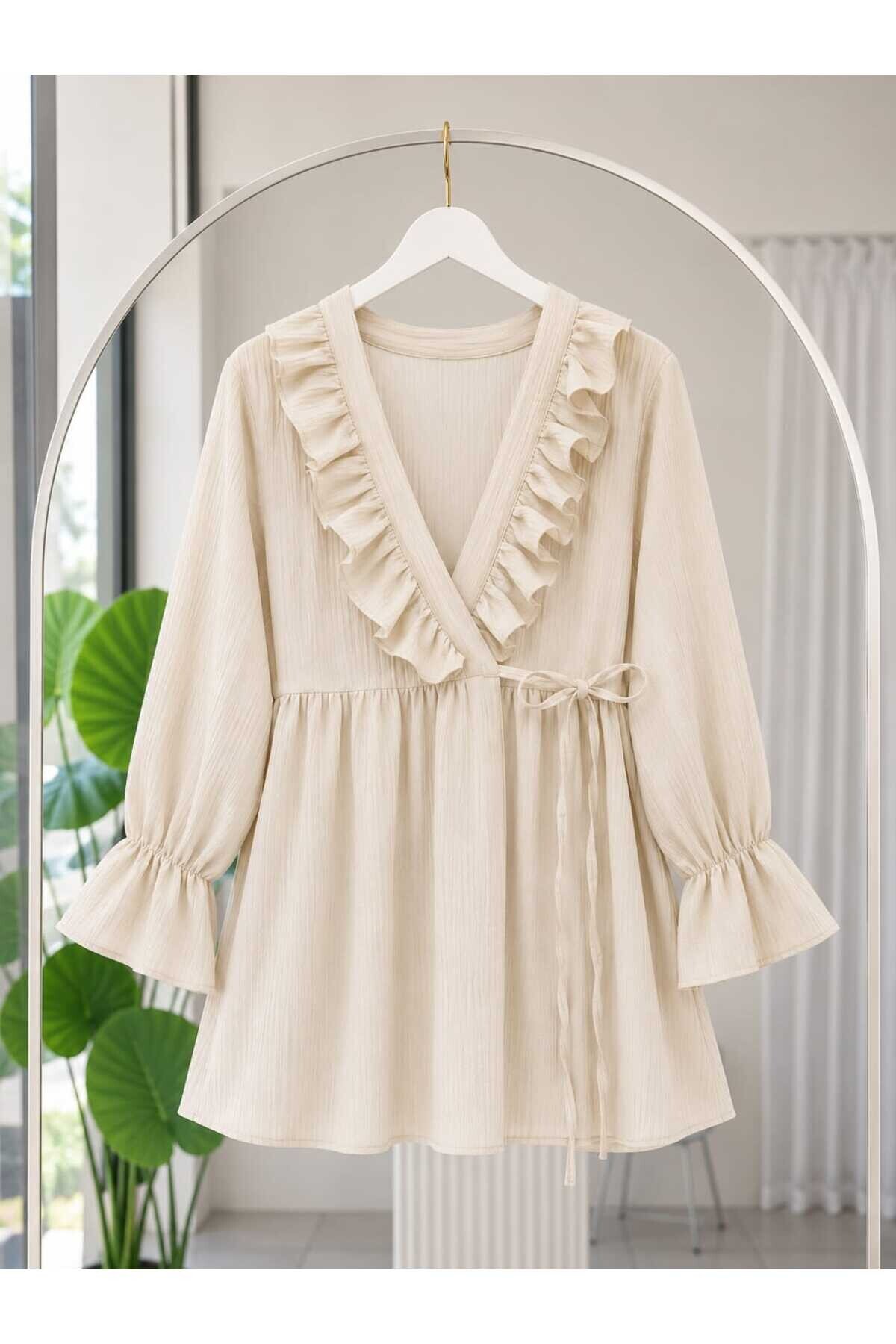 Yaka Fırfırlı Yan İp Bağlamalı Kimono -5066