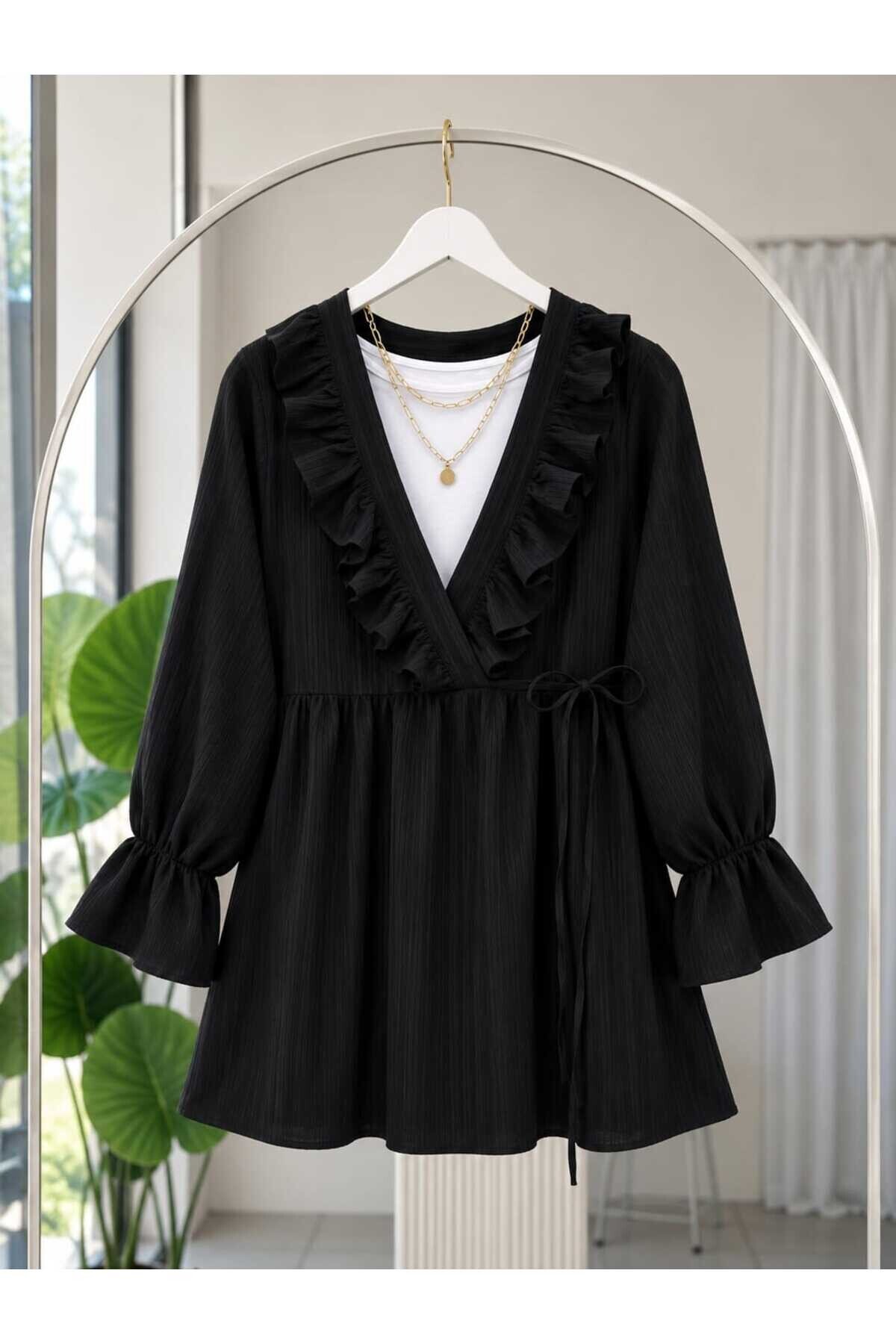 Yaka Fırfırlı Yan İp Bağlamalı Kimono -5066