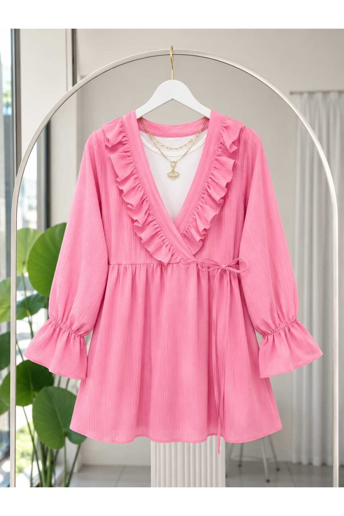 Yaka Fırfırlı Yan İp Bağlamalı Kimono -5066