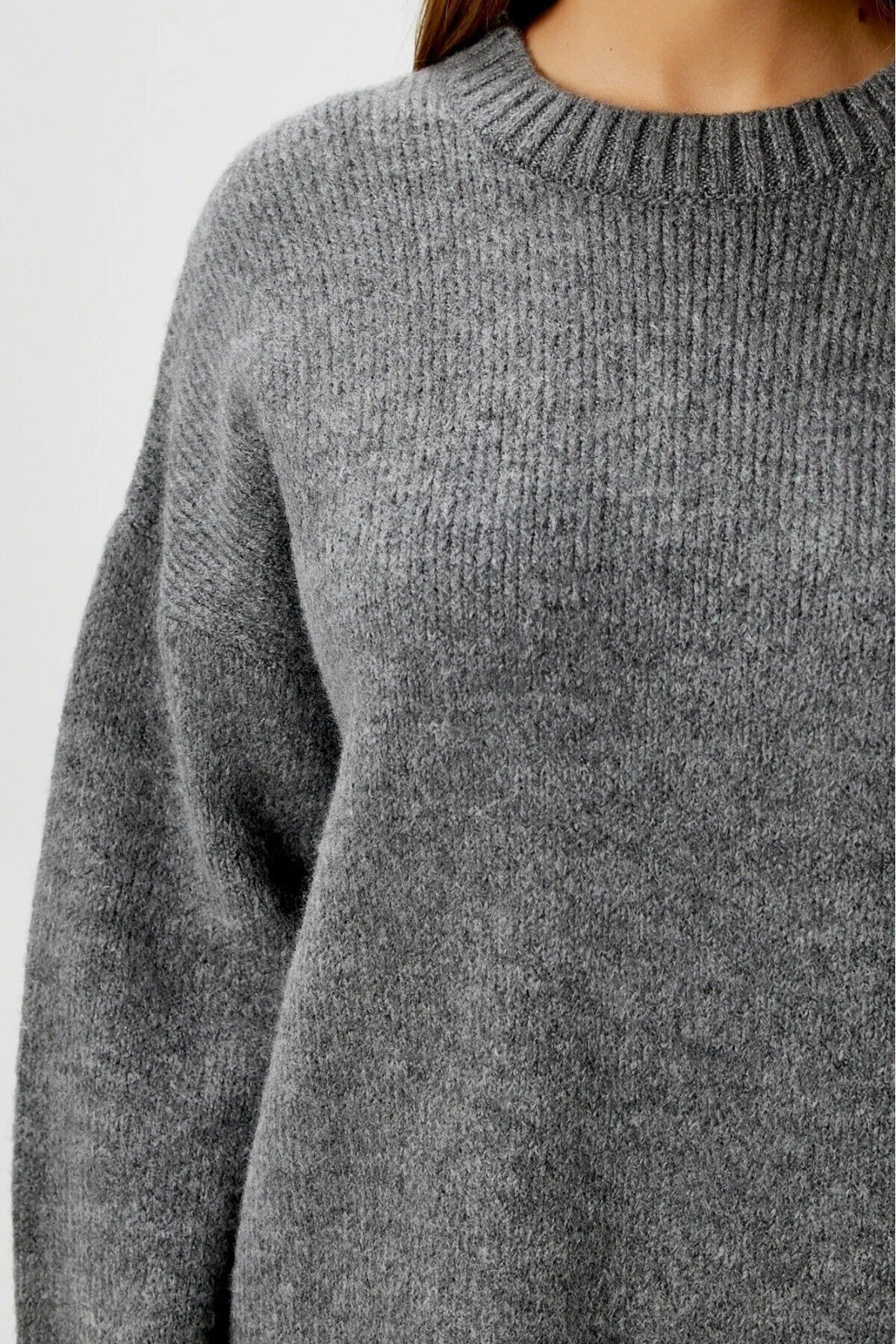 Antrasit  Bisiklet Yaka Oversize Kadın Triko  Kazak
