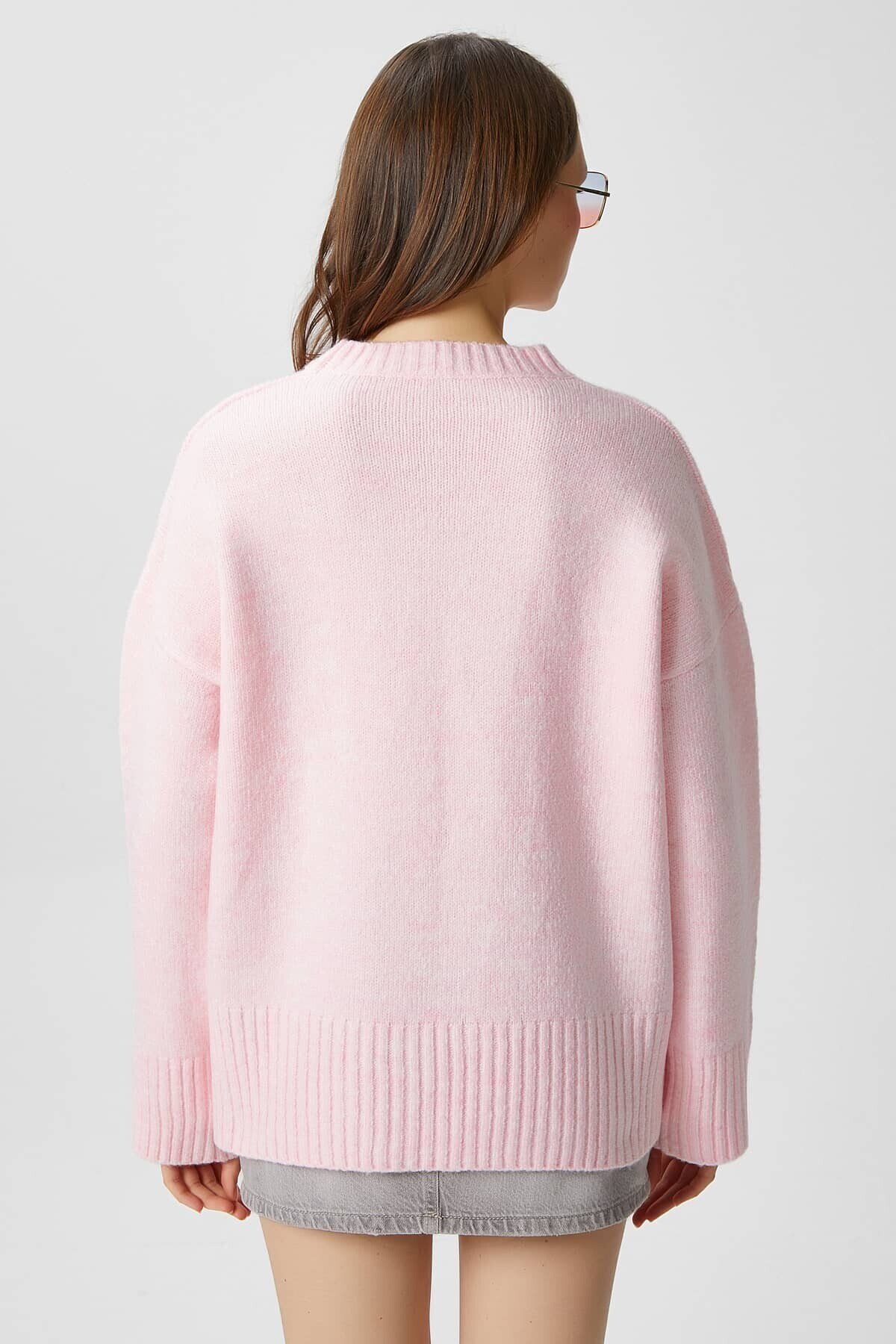 Kadın Homy Yumuşacık Bisiklet Yaka Soft Pembe Oversize Triko Kazak