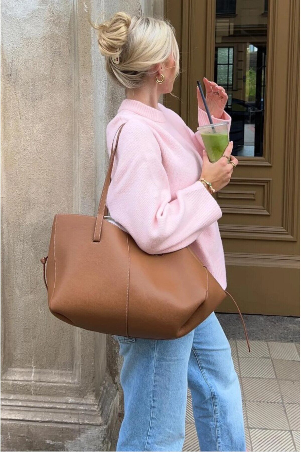 Pembe Bisiklet Yaka Oversize Triko Kazak Fmoda1972