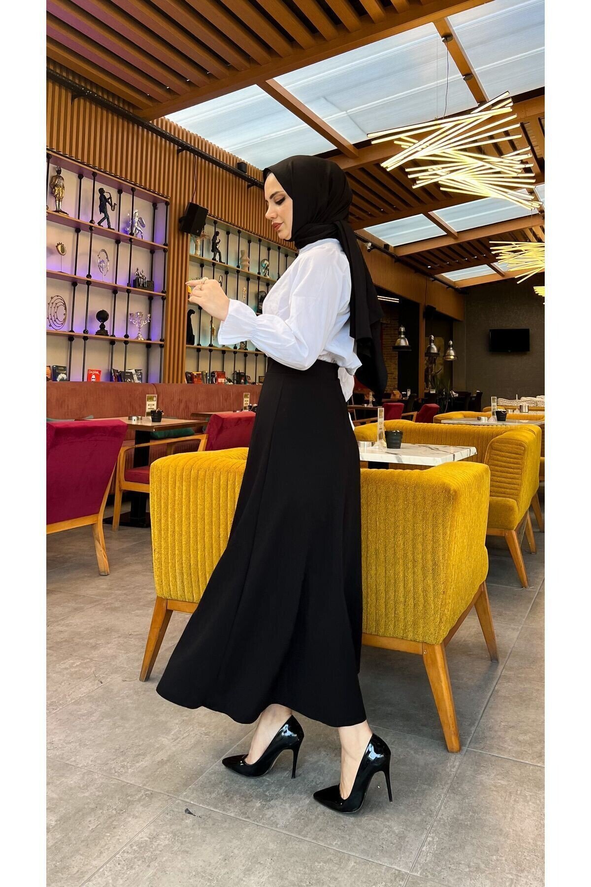 Tesettür Maxi Boy 36-48 Beden Arası (S-M-L-XL) Altı Dikişli Dört Mevsim Skuba Krep Etek Siyah