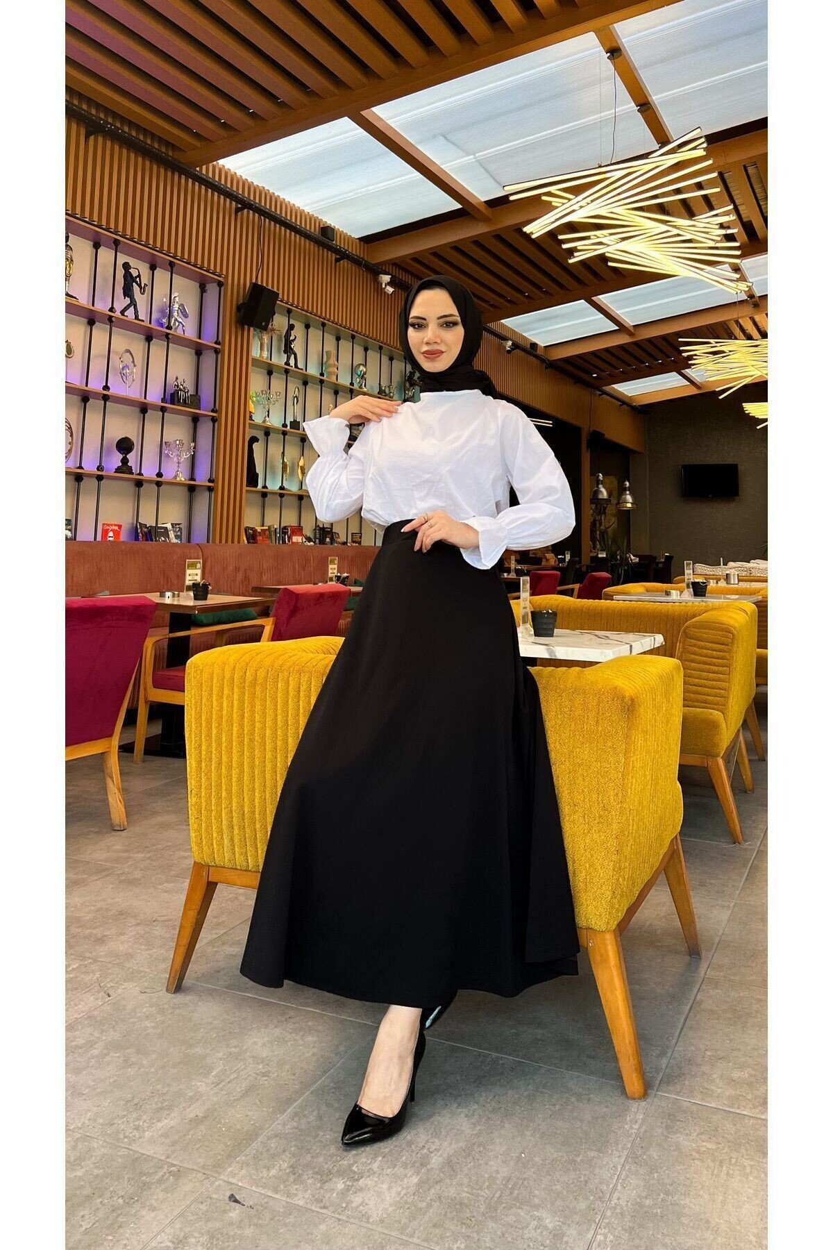 Tesettür Maxi Boy 36-48 Beden Arası (S-M-L-XL) Altı Dikişli Dört Mevsim Skuba Krep Etek Siyah