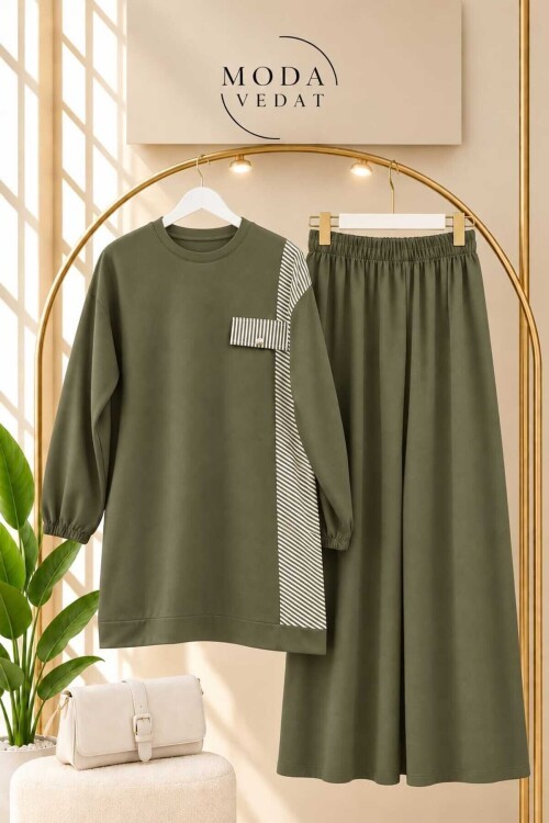 Kadın Çizgi Detaylı Pantolon Takım -0650