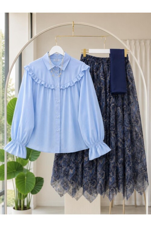 Kadın Etnik Desen Detaylı Etekli Takım -0650 (ŞAL HARİÇ)