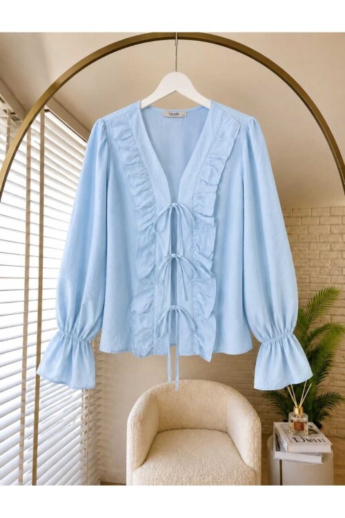 Kadın Fırfır Detaylı Bilek Lastikli Kimono -0390