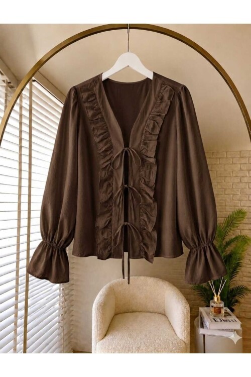 Kadın Fırfır Detaylı Bilek Lastikli Kimono -0390