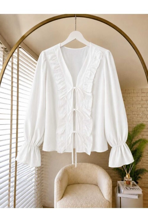 Kadın Fırfır Detaylı Bilek Lastikli Kimono -0390