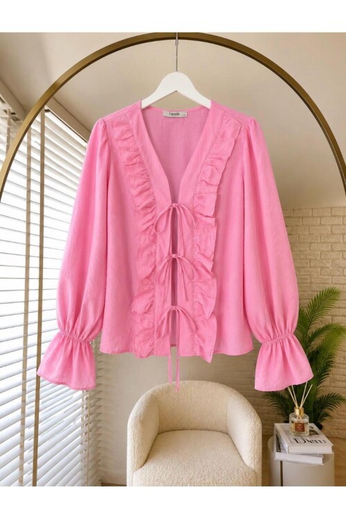 Kadın Fırfır Detaylı Bilek Lastikli Kimono -0390