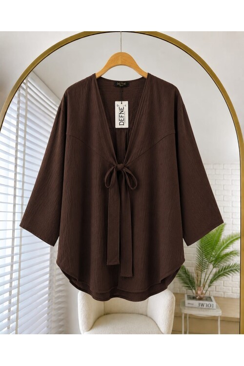 Kadın Ön Fiyonk Bağlamlı Çilek Kumaş Kimono -0350