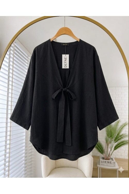 Kadın Ön Fiyonk Bağlamlı Çilek Kumaş Kimono -0350