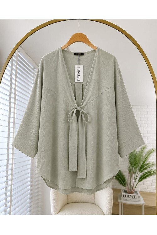 Kadın Önden Bağlamlı Çilek Kumaş Kimono -0325