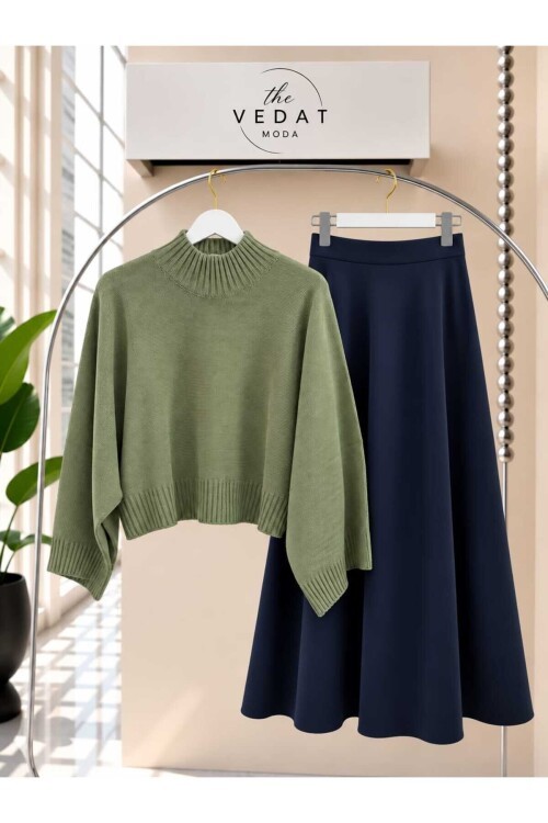 Kadın Oversize Triko Bluz - Puf Scuba Etekli Takım -0500