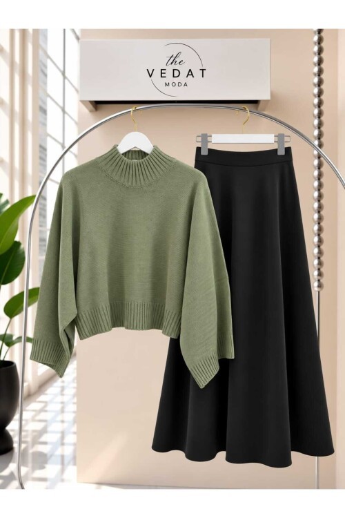 Kadın Oversize Triko Bluz - Puf Scuba Etekli Takım -0500