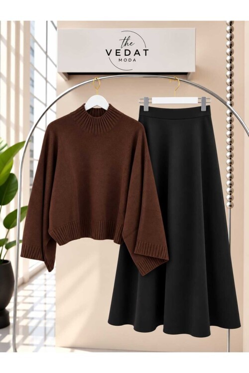 Kadın Oversize Triko Bluz - Puf Scuba Etekli Takım -0500