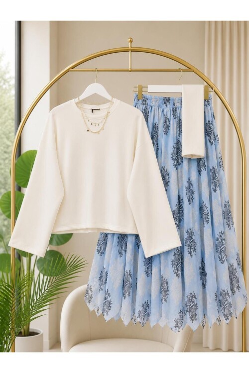 Kadın Oy-So Bluz Tül Desenli Etekli Takım -0570 ( ŞAL HARİÇ )