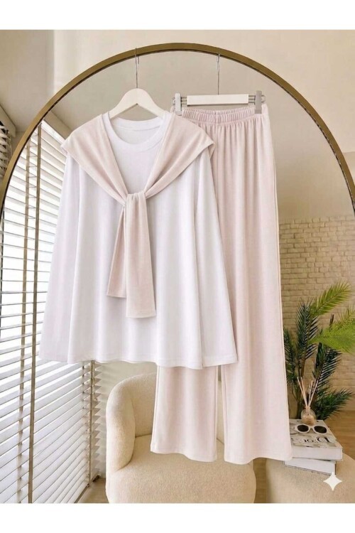 Kadın Şal Detaylı Pantolon Takım -0575