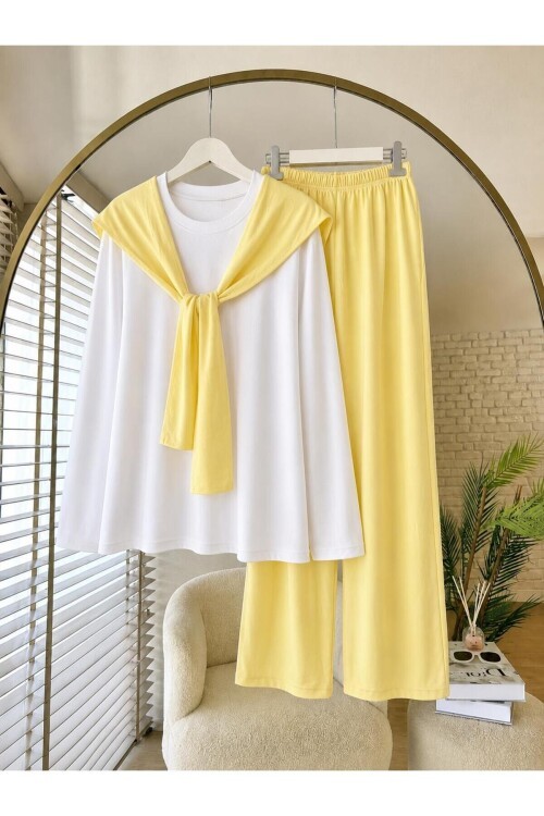 Kadın Şal Detaylı Pantolon Takım -0575