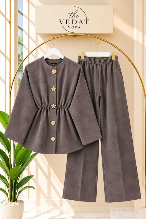 Kadın Süet Kumaş Bronş Detaylı Pantolon Takım -0650