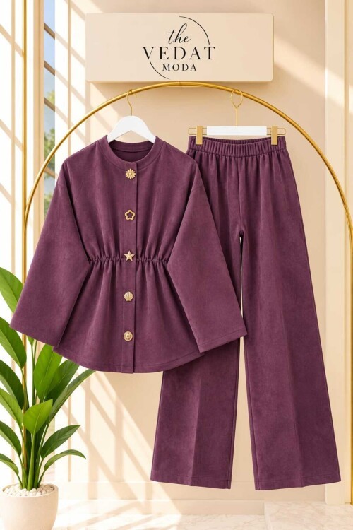 Kadın Süet Kumaş Bronş Detaylı Pantolon Takım -0650