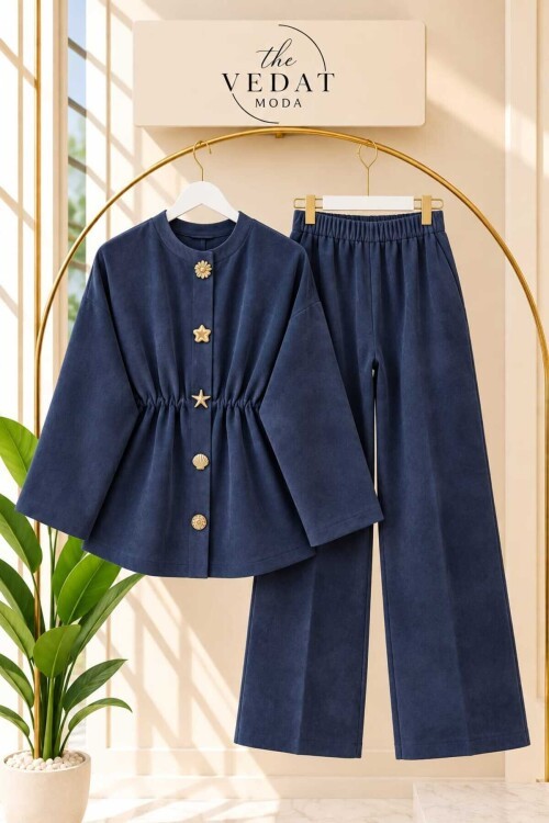 Kadın Süet Kumaş Bronş Detaylı Pantolon Takım -0650