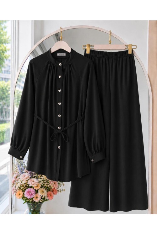 Kadın Tunik Yaka Büzgülü Pantolonlu Takım -0625 ( tunik 84 cm pantolon 103 cm )