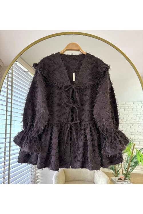 Kadın Tüy Detaylı Önden Bağlamalı Kimono -0450