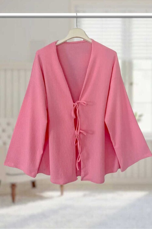 Önü Bağlamalı Kimono Tunik / Pembe