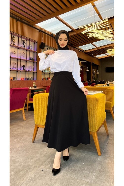 Tesettür Maxi Boy 36-48 Beden Arası (S-M-L-XL) Altı Dikişli Dört Mevsim Skuba Krep Etek Siyah