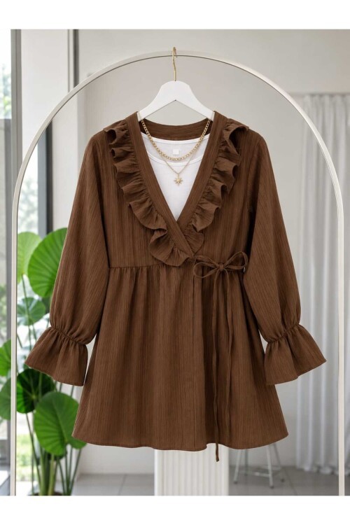 Yaka Fırfırlı Yan İp Bağlamalı Kimono -5066