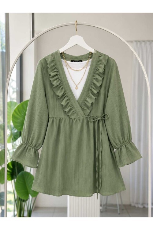 Yaka Fırfırlı Yan İp Bağlamalı Kimono -5066