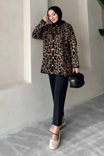 Kadın Yumoş Leopar Desenli Triko Hırka