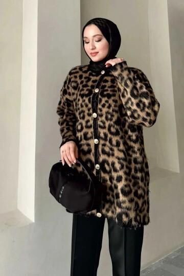 Kadın Yumoş Leopar Desenli Triko Hırka